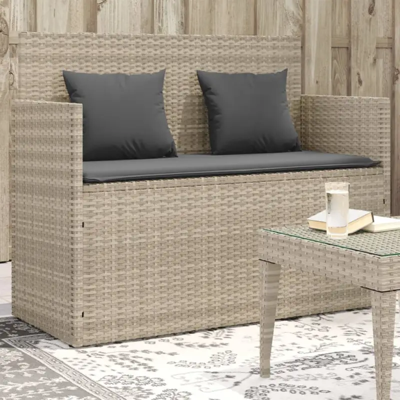 Poly rattan tuinbank met waterdichte zak voor andere spullen en kussens