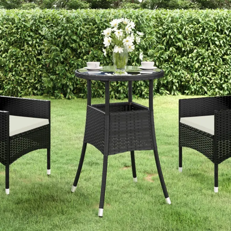 Poly Rattan Tuintafel met Gehard Glas voor buitengebruik