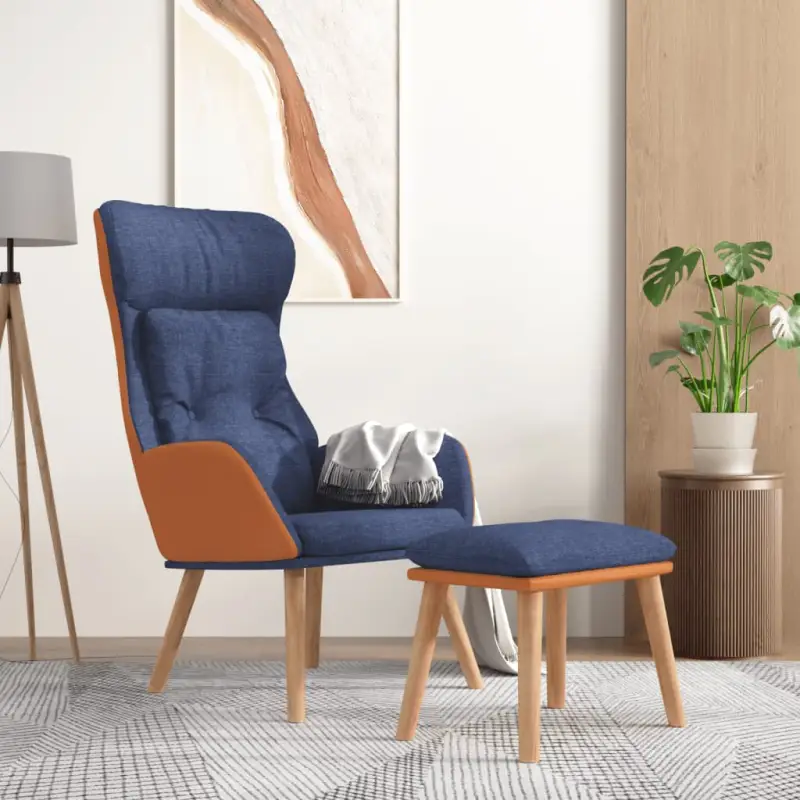 Relaxfauteuil met voetenbank van massief rubberwood en duurzaam materiaal