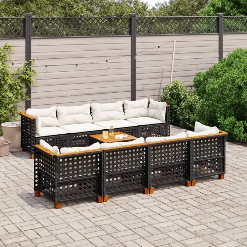 Relaxleuning tuinset met zwarte gepoedercoate staal en natuurlijke olieafwerking