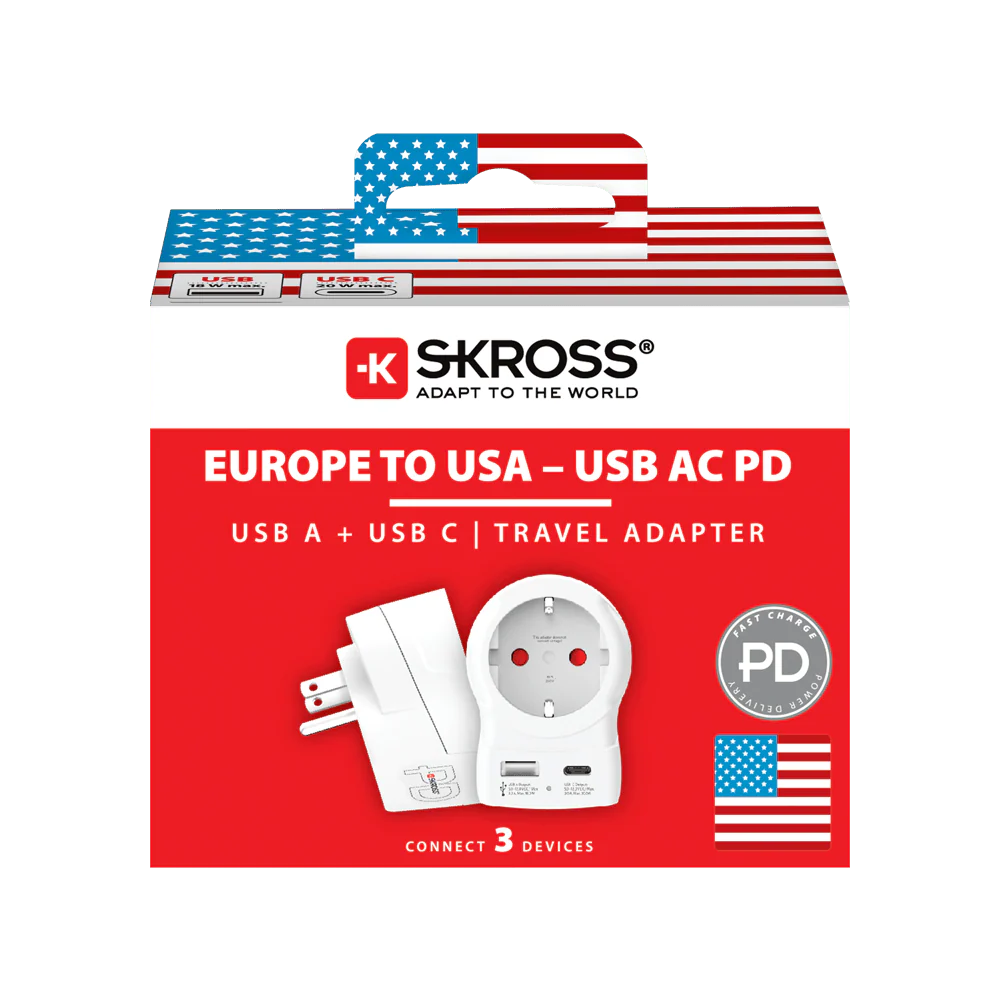 SKROSS Europa naar USA Reisadapter & USB/USB-C 20W Charger