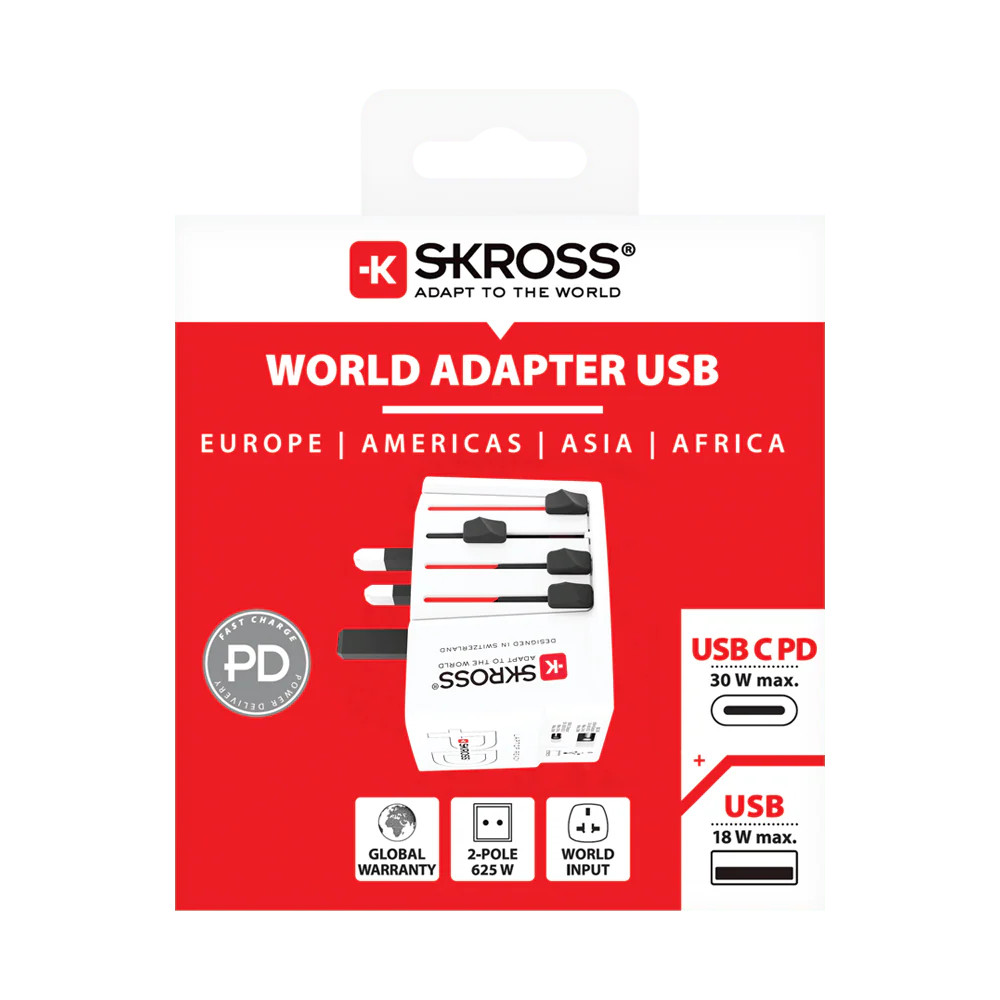 SKROSS Wereld Reisadapter & USB/USB-C 30W Charger