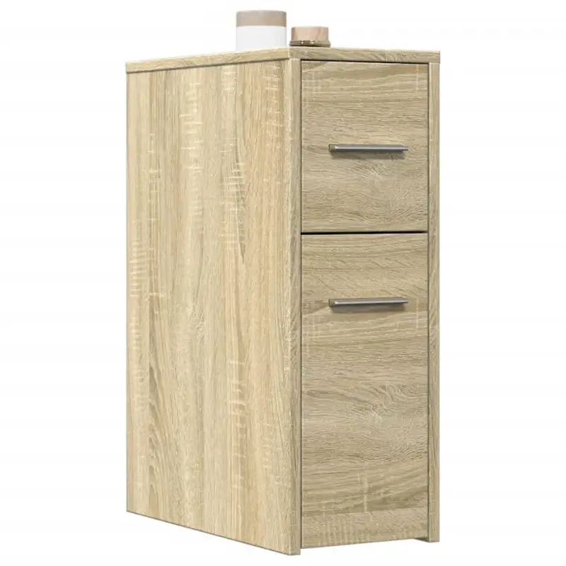 Smalle badkamerkast van bewerkt hout voor duurzaamheid en decoratie