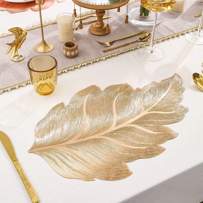 Goudblad Luxe Placemat – 3D Elegante Tafelonderlegger van PVC