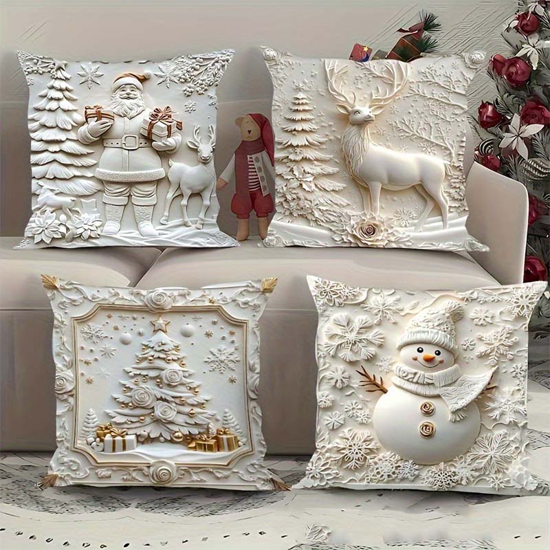 CozyKerst 4-delige kussenhoes set – warme feestdecoratie voor huis en woonkamer