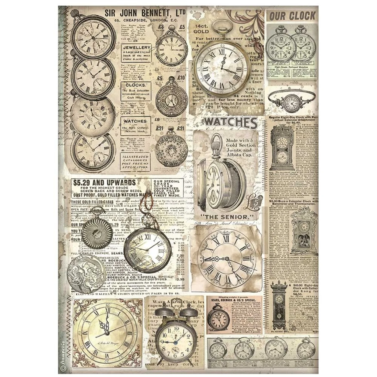 Stamperia –  Rice Paper – Brocante Antiques – Clocks