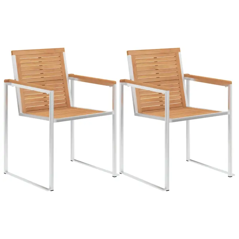Stapelbare tuinstoelen van massief teakhout met roestvrij staal accenten