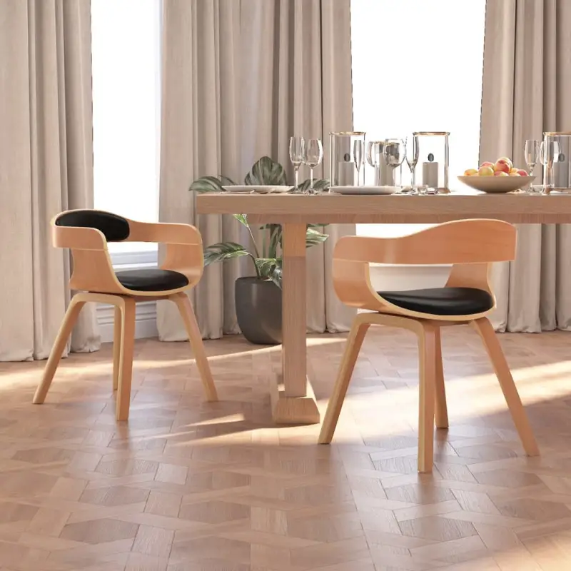 Trendy eetkamerstoelen met gebogen hout en kunstleer voor comfort