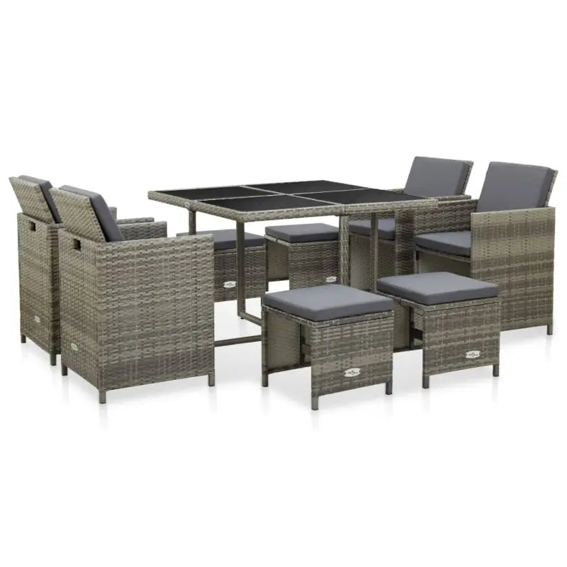 Trendy Rattan Tuinset met Glazen Tafelblad en Inclusief Kussens