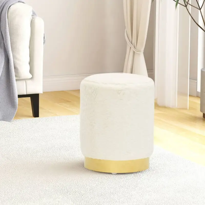 Trendy ronde poef met zacht pluche voor hoog zitcomfort