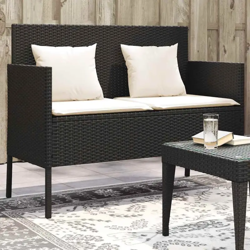 Tuinbank van poly rattan met waterdichte zak voor andere spullen