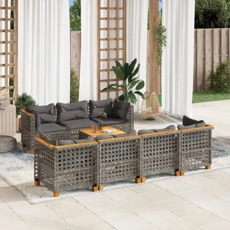 Tuinset in grijs materiaal met natuurlijke olieafwerking en afmetingen
