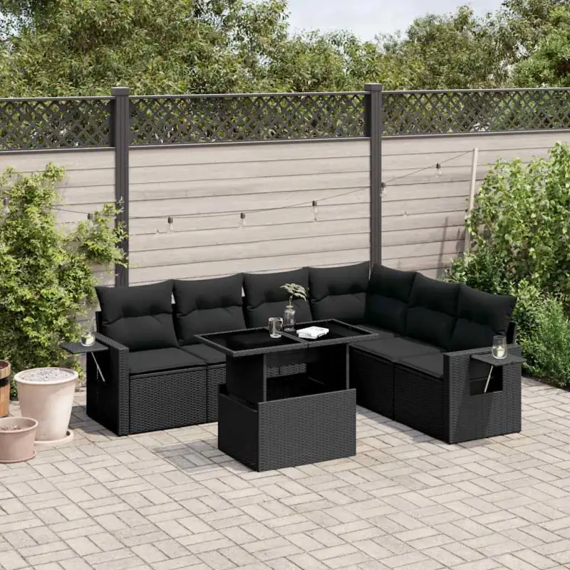 Tuinset met zwart materiaal en gepoedercoat staal voor buiten vergroten