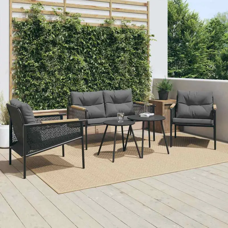 Tuinset met zwart materiaal en gepoedercoat staal voor buitenplezier