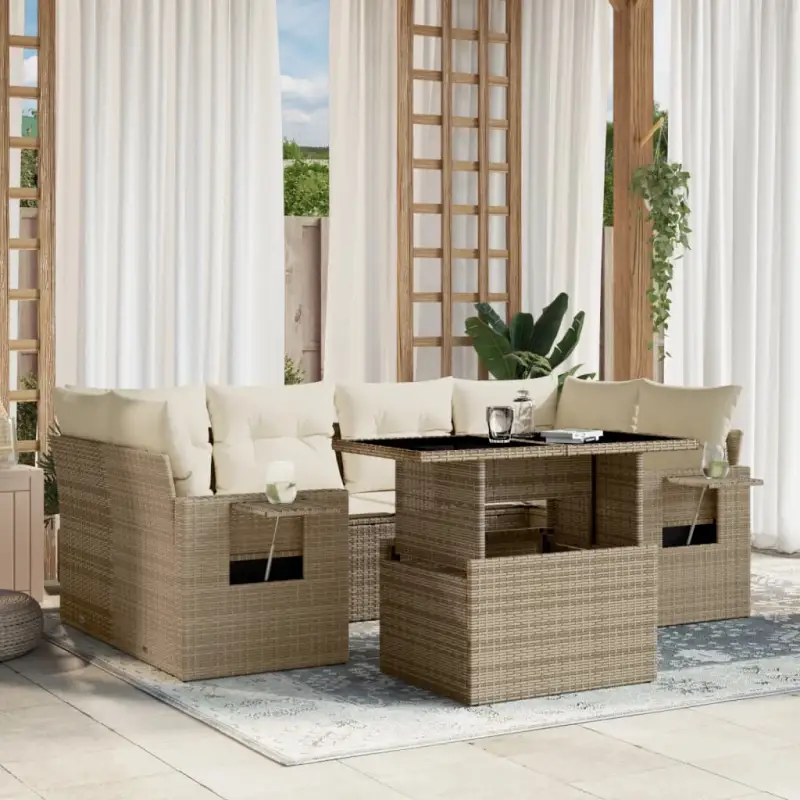 Tuinset van beige materiaal en gepoedercoat staal voor buitenplezier