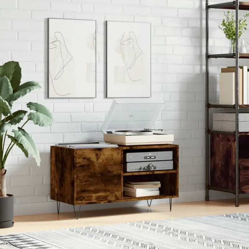 Vinyl Platenkast met stevige blad en ijzeren poten van bewerkt hout