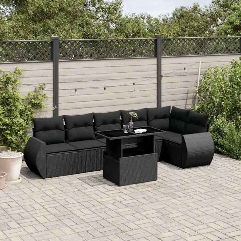 Zwart materiaal loungeset met gepoedercoat staal en afmetingen perfect voor je tuin