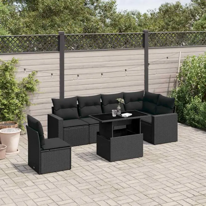 Zwart materiaal loungeset met gepoedercoat staal en afmetingen voor tuin