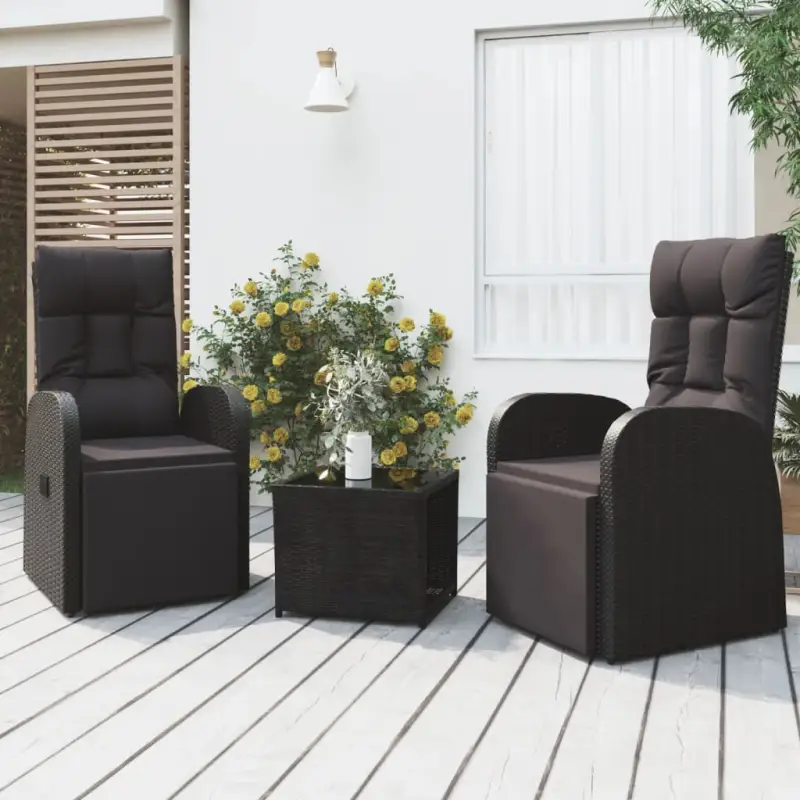 Zwart materiaal loungeset met poly rattan en gehard glas voor tuin