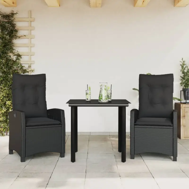 Zwart materiaal tuinset van poly rattan gemakkelijk schoon en duurzaam