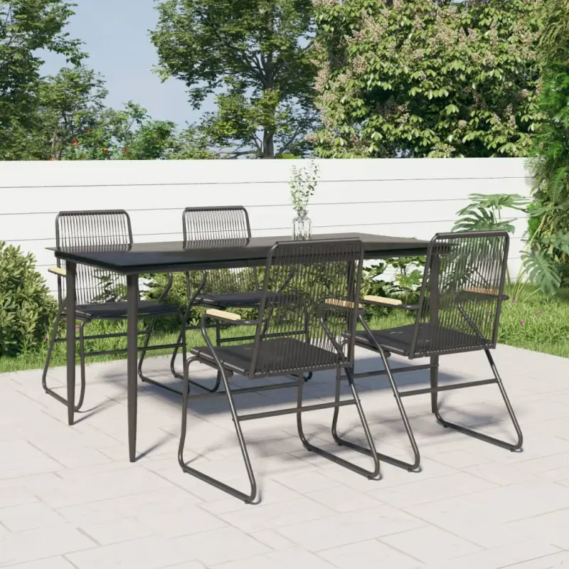 Zwart tuinmeubelset met gehard glas en gepoedercoat staal
