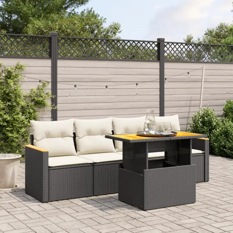 Zwarte loungeset van gepoedercoat staal en poly rattan voor tuin en terras